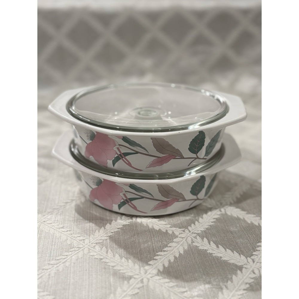 Vtg Mikasa Fire & Ice Silk Flowers Covered Casserole Dish 80's Glass Lid AA009 - Picture 6 of 8